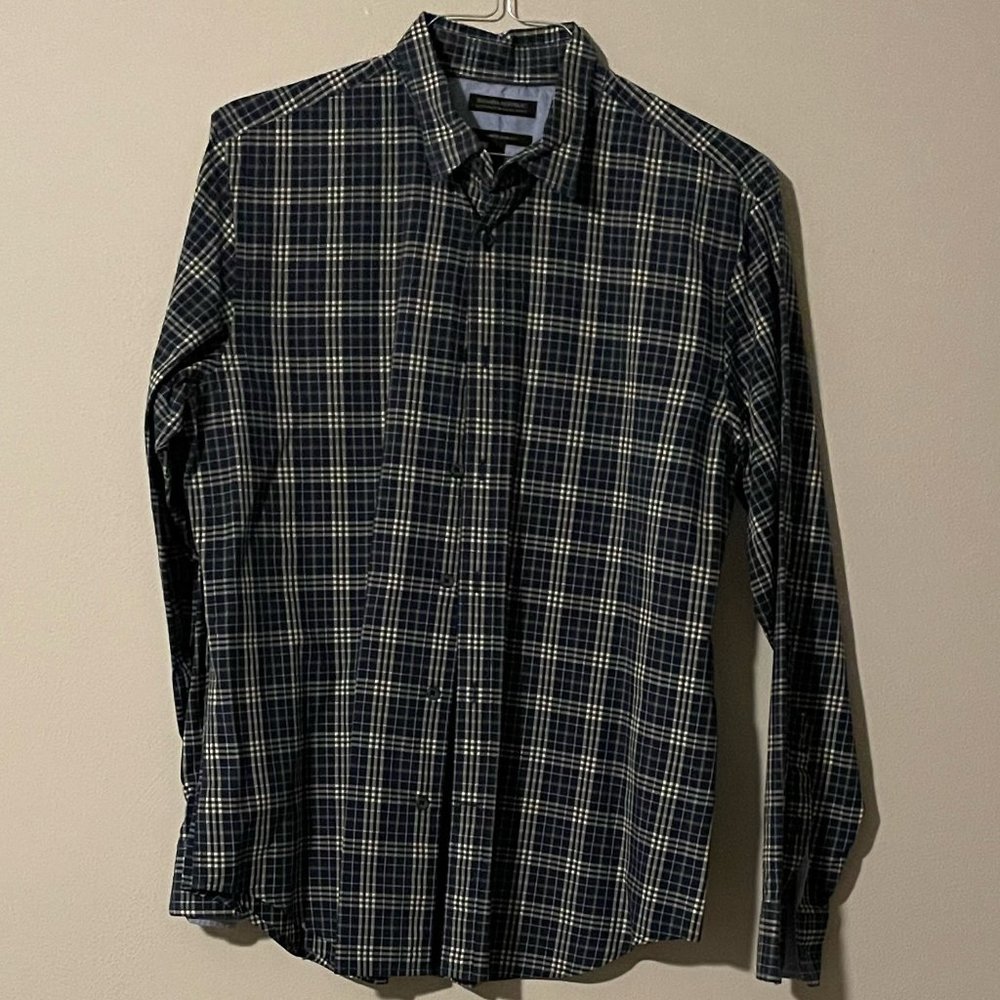 Banana Republic Men's Tailored Slim Fit Long-sleeve, Brown Check L
